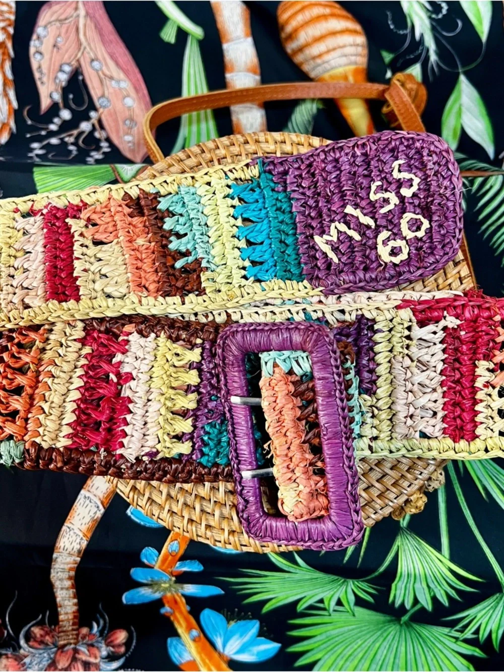 Miss Sixty Y2K Multicolor‎ Woven Braided Wide Boho Festival Hippie Raffia Belt L